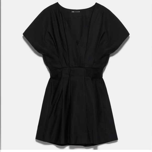 Zara Womens Black Minimalist V-Neck Poplin Sleeves Pleated Dress Size XS - Picture 13 of 16